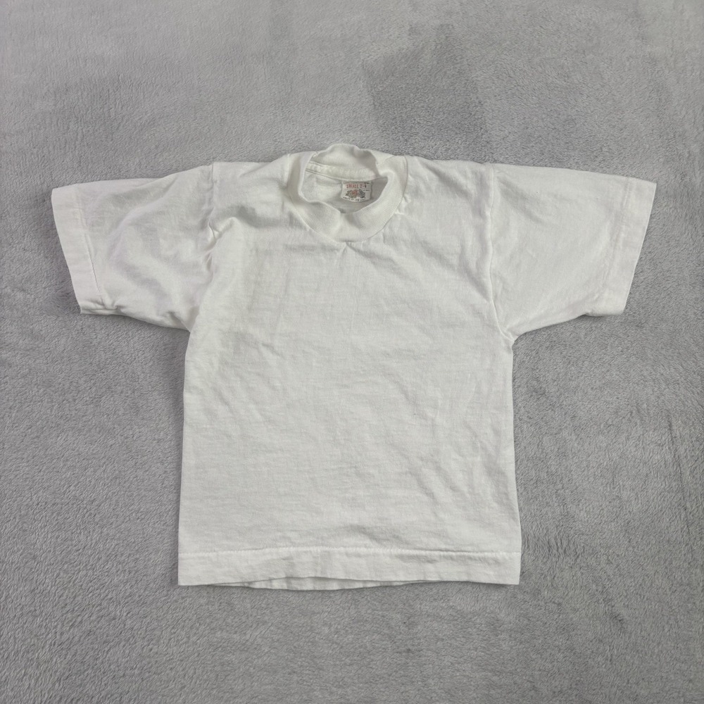 VTG 80s Fruit of The Loom White Blank Single Stitch Shirt Youth Small 2-4